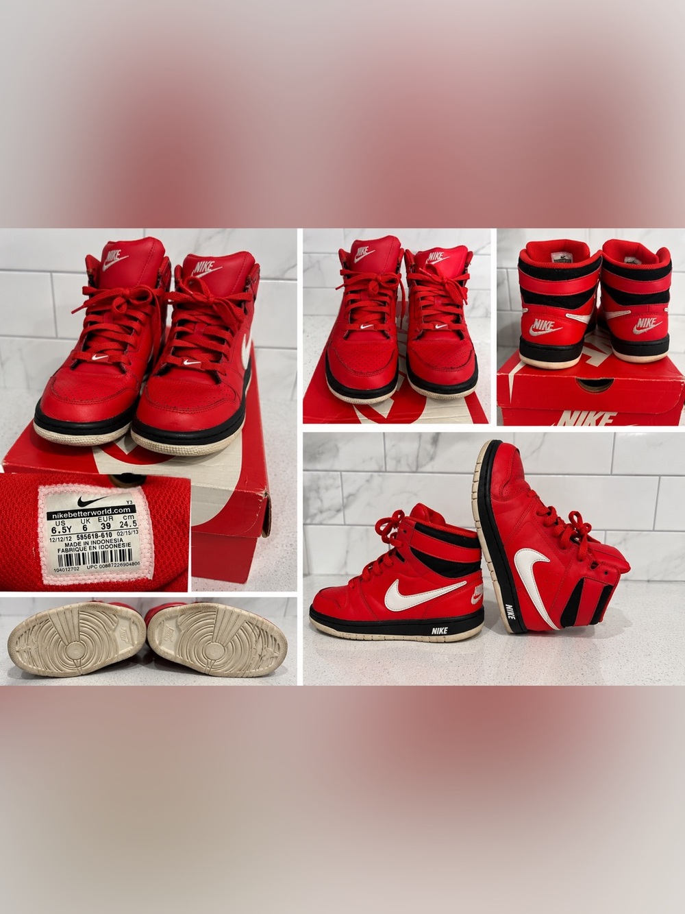 Nike Prestige IV High Top Sneakers Red Black White Size 6.5Y EU39 585618-610